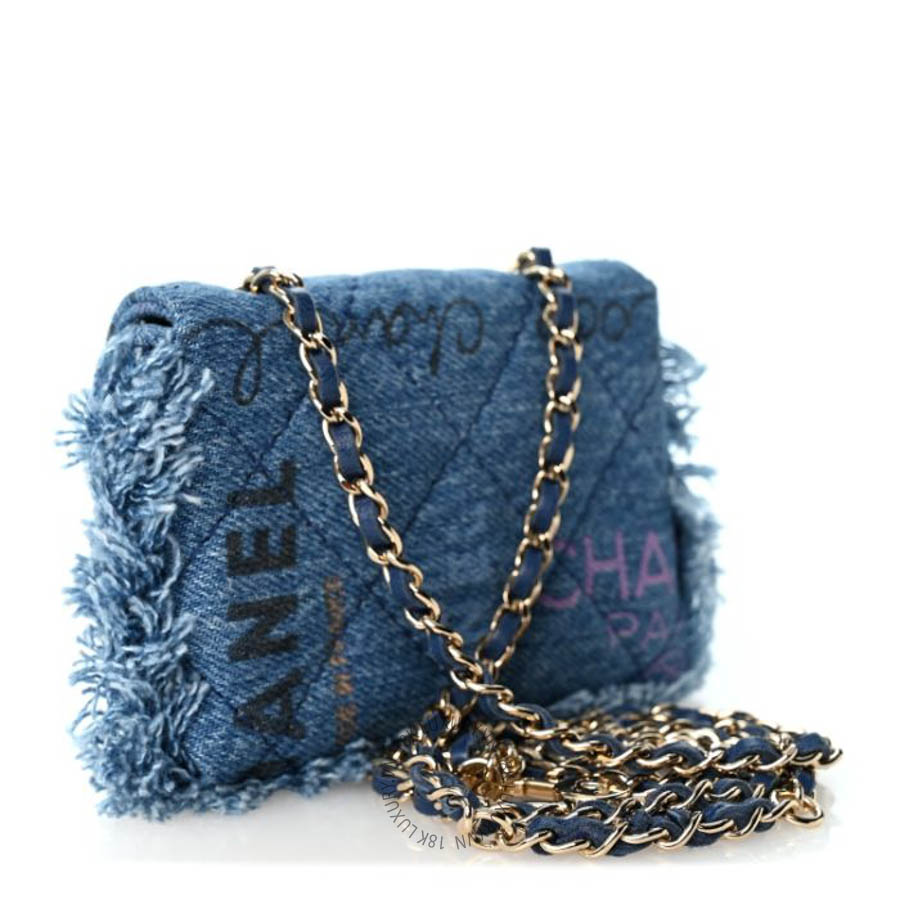 Túi đeo chéo mini Chanel Denim Quilted Denim Mood Belt Bag Blue Multicolor FPTC144