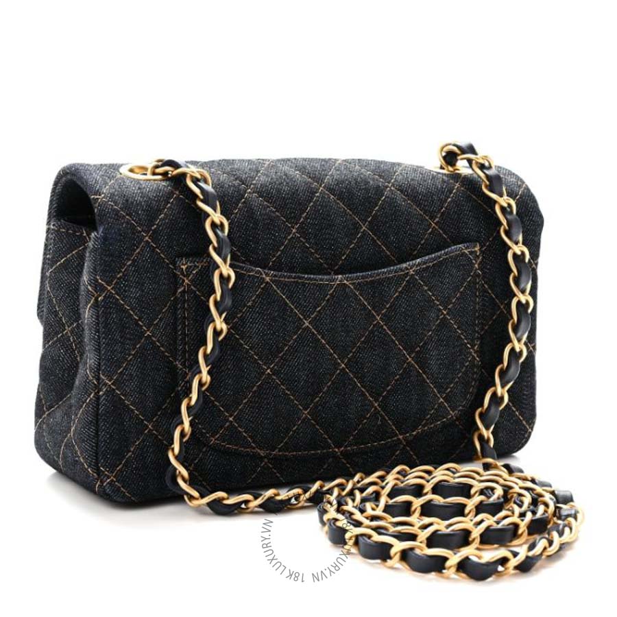 Túi Đeo Chéo Mini Chanel Denim Quilted Mini Rectangular Flap Dark Blue Orange CVB1023