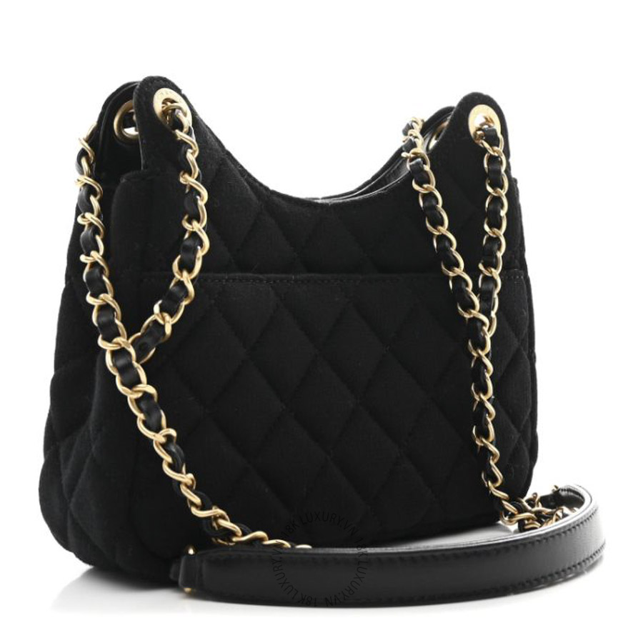 Túi Đeo Chéo Mini Chanel Jersey Quilted Small Wavy CC Hobo Black CVB894