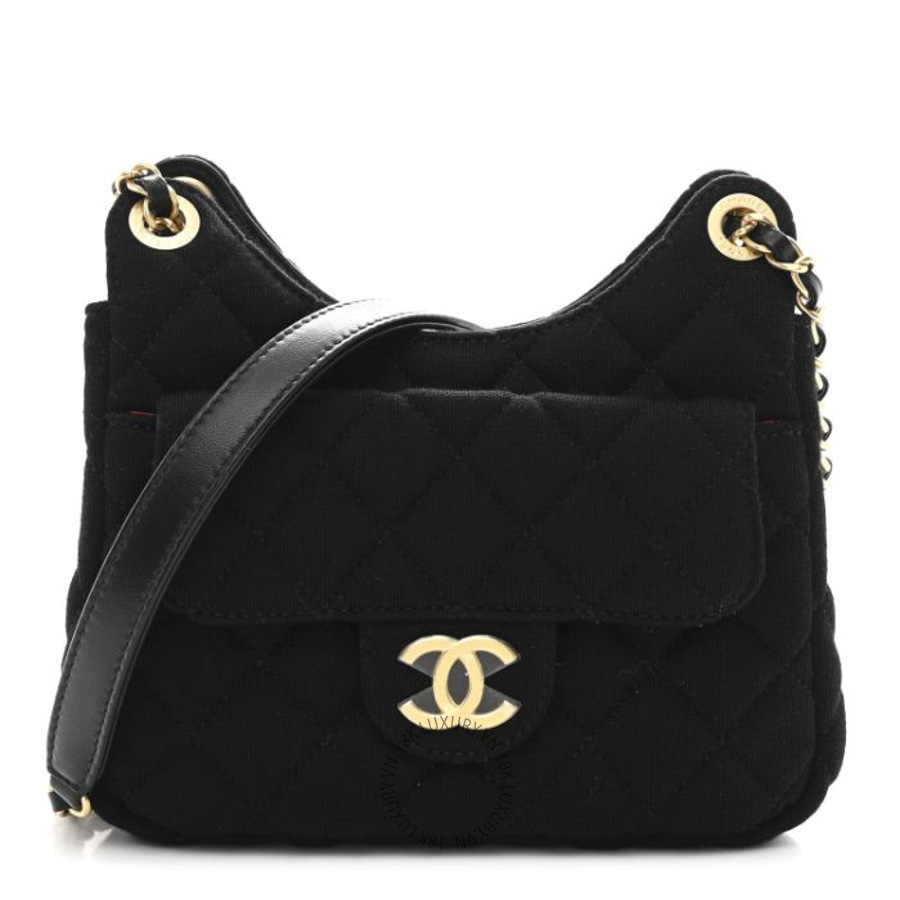 Túi Đeo Chéo Mini Chanel Jersey Quilted Small Wavy CC Hobo Black CVB894