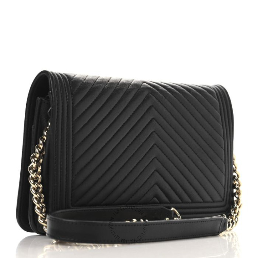 Túi đeo chéo mini Chanel LAmbskin Chevron Boy Wallet On Chain WOC Black FPTC079