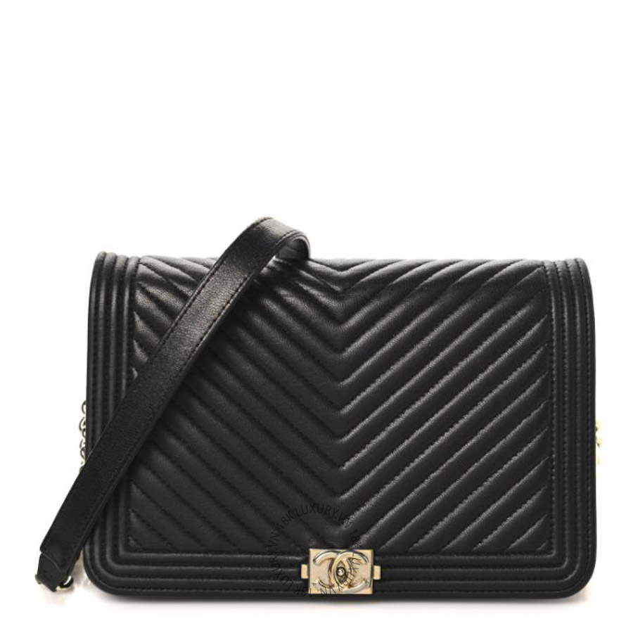 Túi đeo chéo mini Chanel LAmbskin Chevron Boy Wallet On Chain WOC Black FPTC079