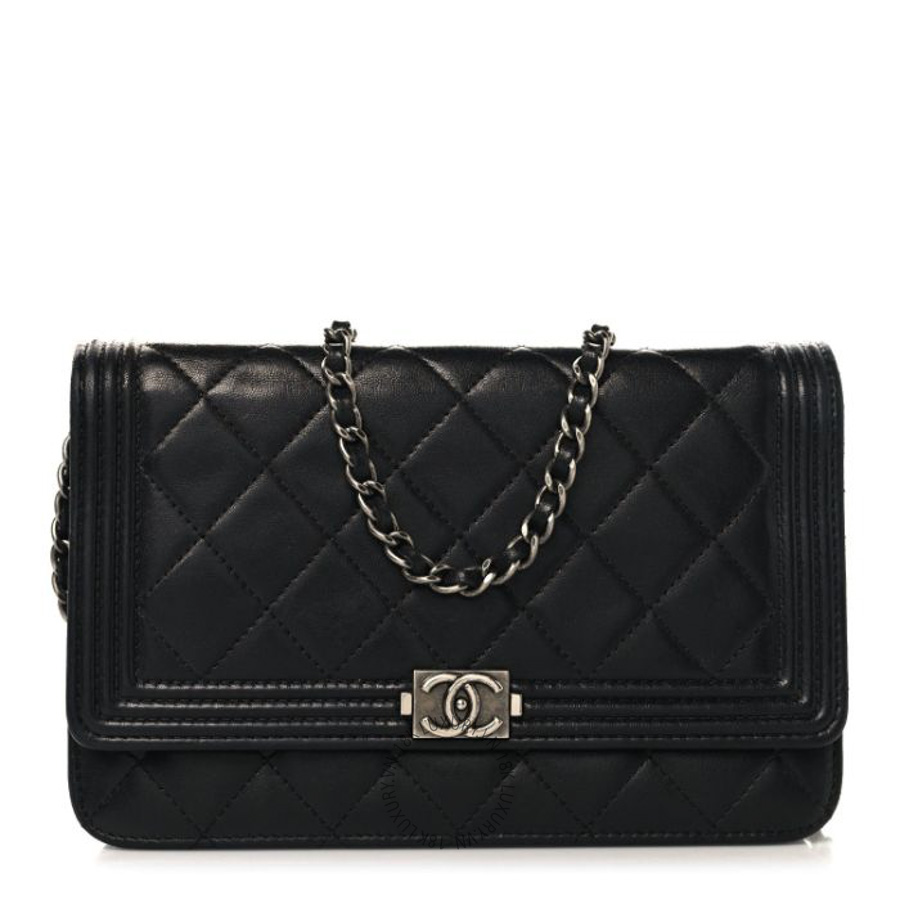 Túi đeo chéo mini Chanel Lambskin Quilted Boy Wallet On Chain WOC Black FPTC199