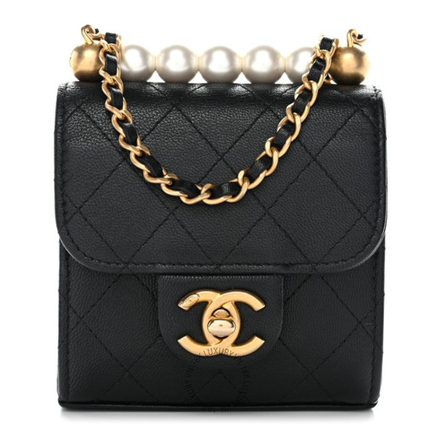 Túi đeo chéo mini Chanel Lambskin Quilted Chic Pearls Flap Black FPTC974