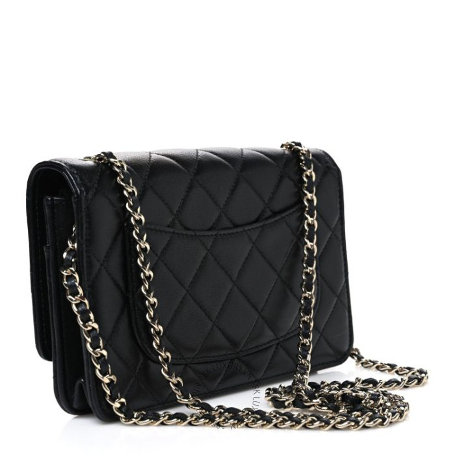Túi đeo chéo mini Chanel Lambskin Quilted Crystal CC Wallet On Chain WOC Black FPTC764