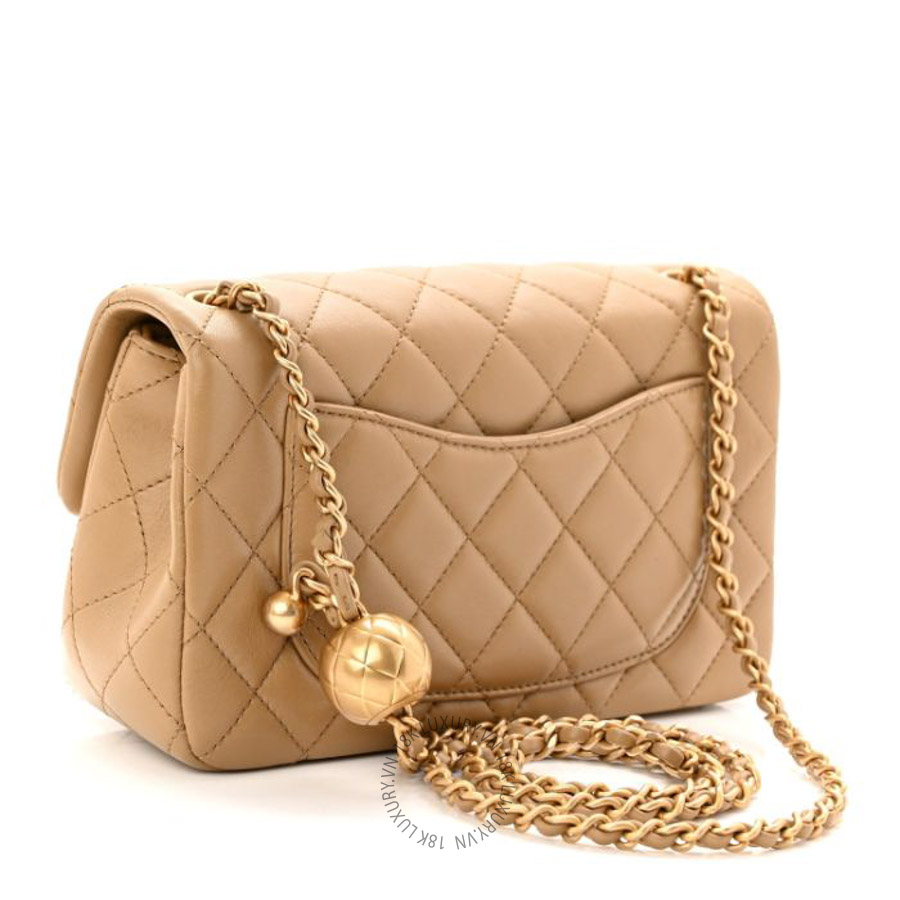 Túi đeo chéo mini Chanel Lambskin Quilted Mini Rectangular Pearl Crush Flap Dark Beige FPTC774
