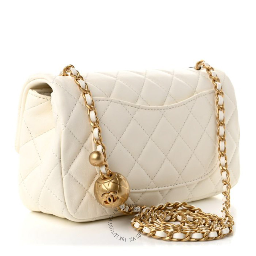 Túi Đeo Chéo Mini Chanel Lambskin Quilted Mini Rectangular Pearl Crush Flap White CVB276