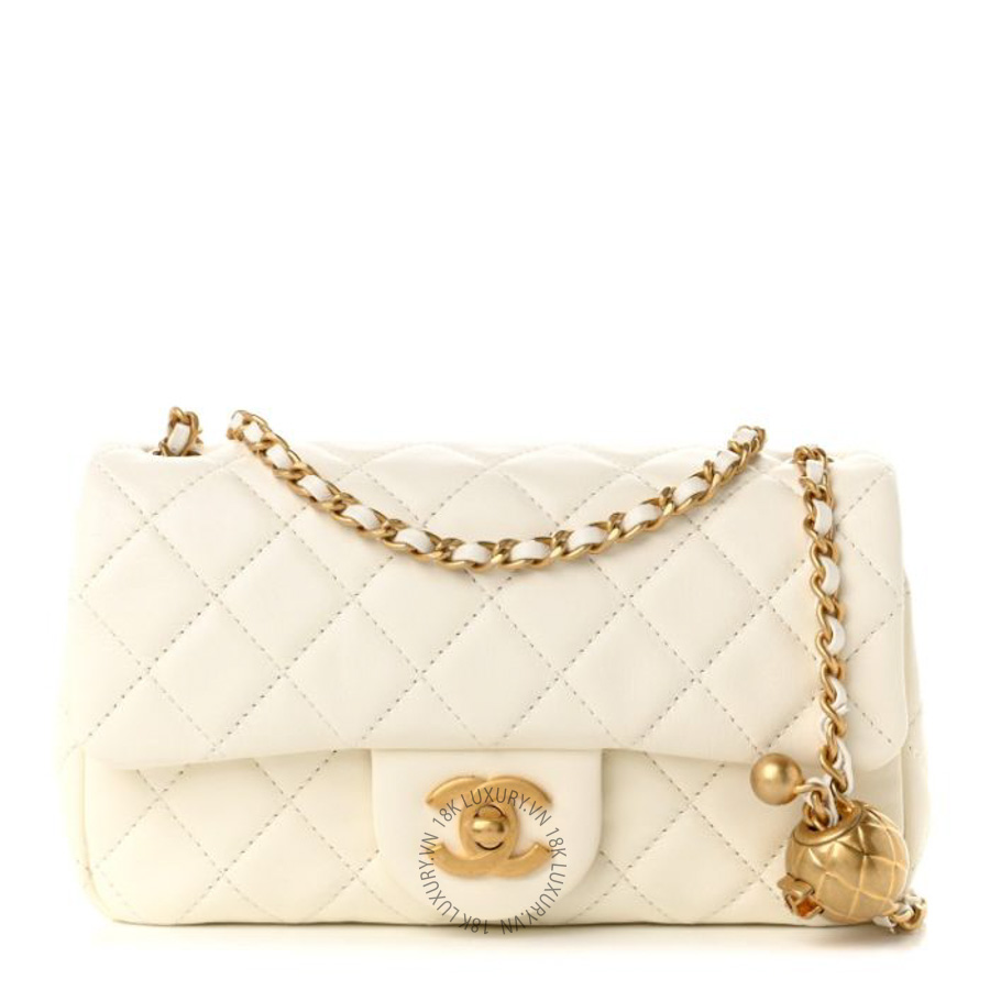 Túi Đeo Chéo Mini Chanel Lambskin Quilted Mini Rectangular Pearl Crush Flap White CVB276
