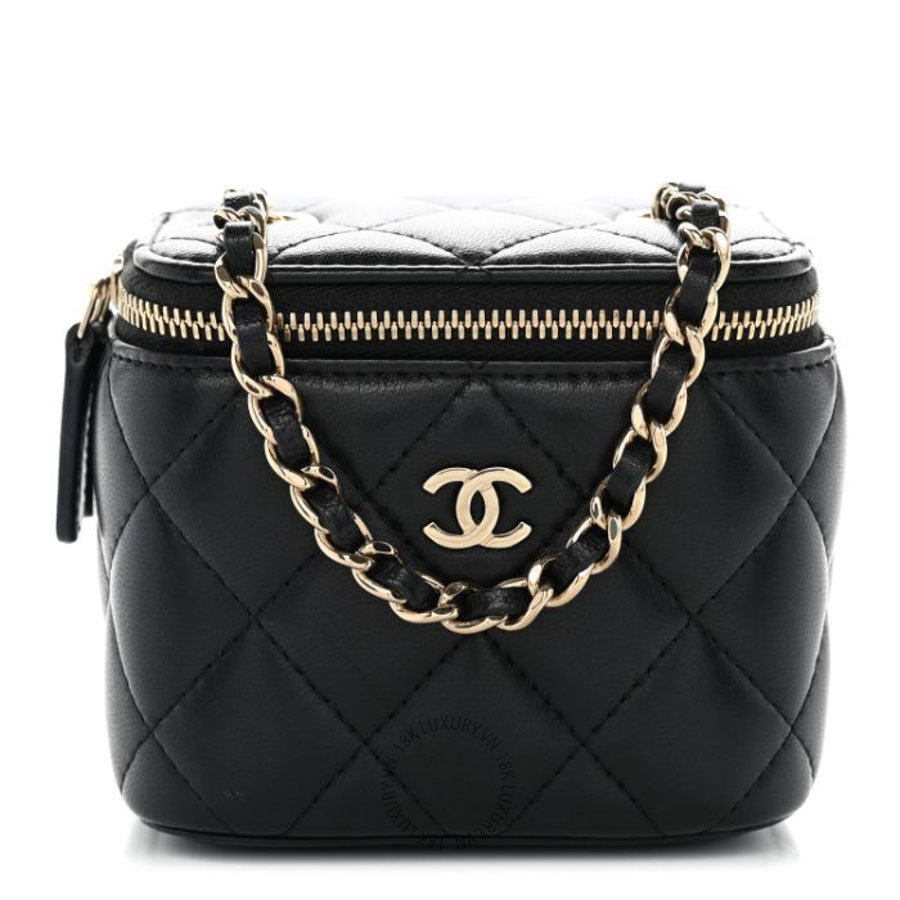 Túi Đeo Chéo Mini Chanel Lambskin Quilted Mini Vanity Case With Chain Black CVB802
