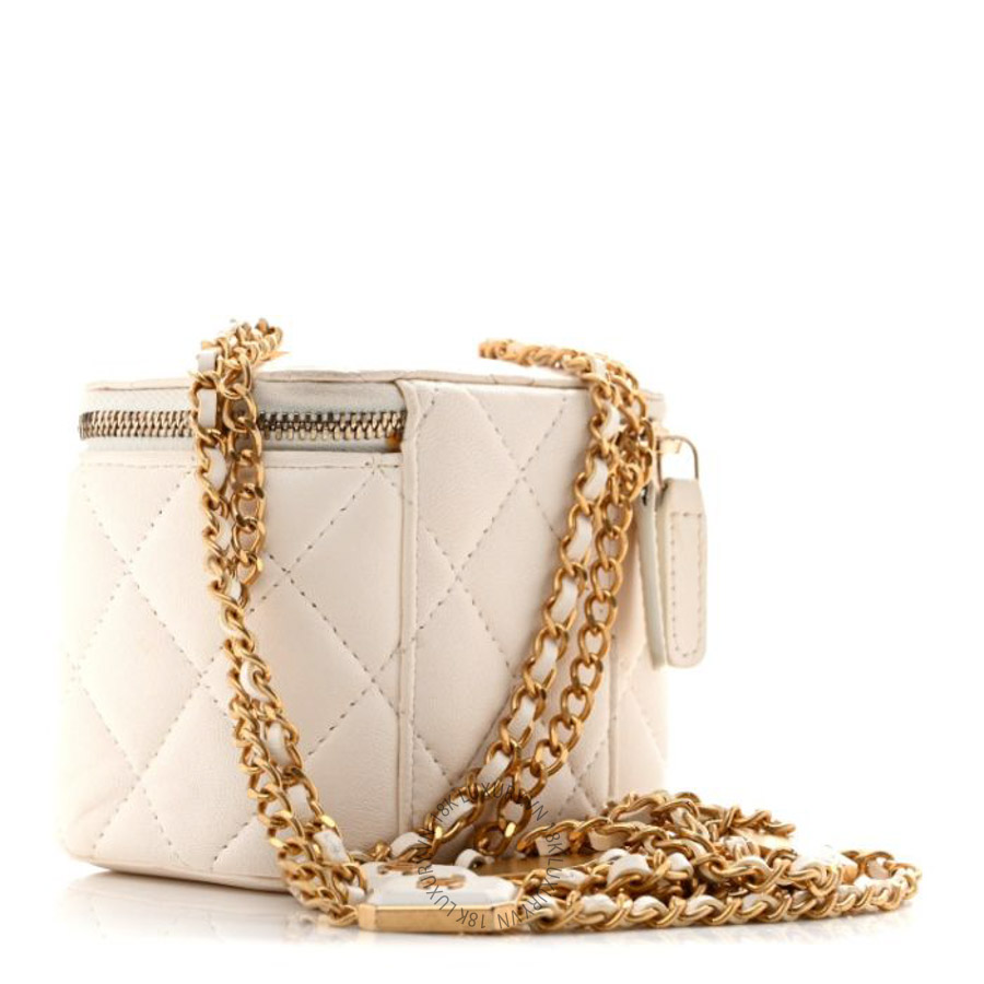 Túi Đeo Chéo Mini Chanel Lambskin Quilted Mini Vanity Case With Chain White CVB713