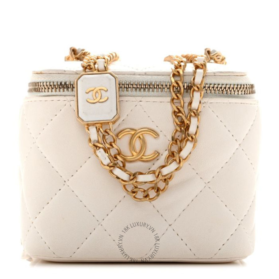 Túi Đeo Chéo Mini Chanel Lambskin Quilted Mini Vanity Case With Chain White CVB713