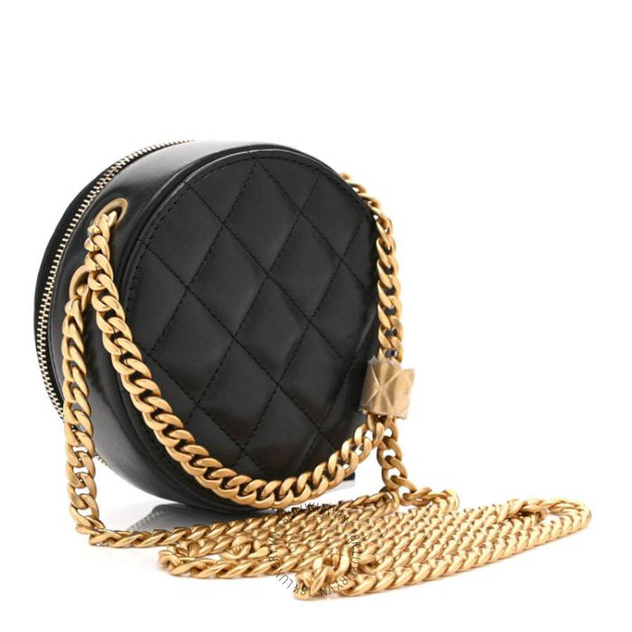 Túi Đeo Chéo Mini Chanel Lambskin Quilted Pillow Crush Round Clutch With Chain Black CVB1148