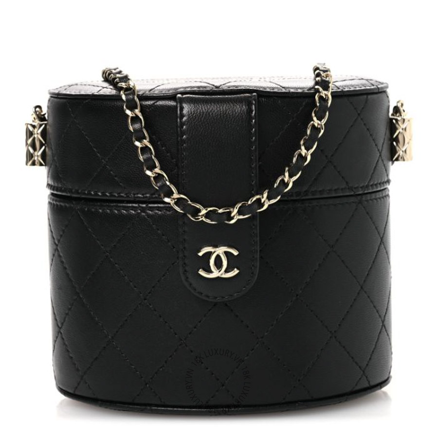 Túi Đeo Chéo Mini Chanel Lambskin Quilted Round Vanity Case With Chain Black CVB1110