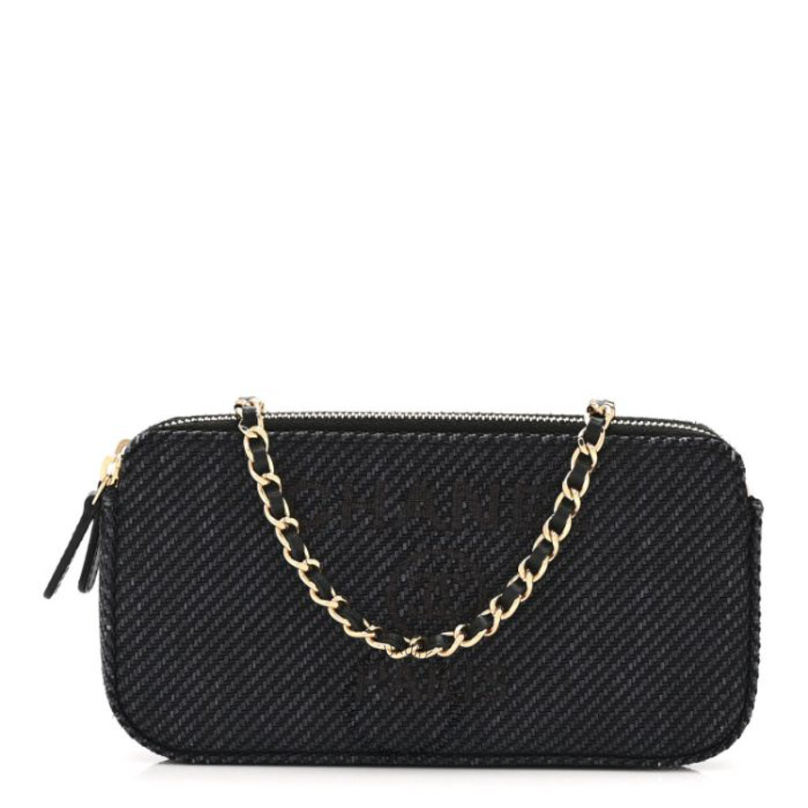 Túi đeo chéo mini Chanel Lurex Straw Small Deauville Clutch With Chain Blue FPTC252