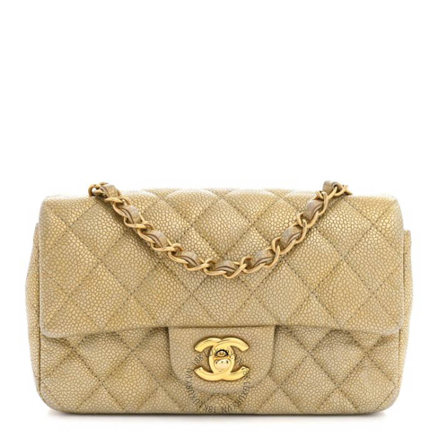 Túi đeo chéo mini Chanel Metallic Caviar Quilted Mini Rectangular Flap Gold FPTC1048