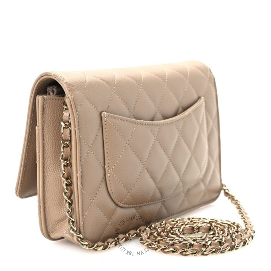 Túi đeo chéo mini Chanel Metallic Caviar Quilted Wallet On Chain WOC Dark Gold FPTC273