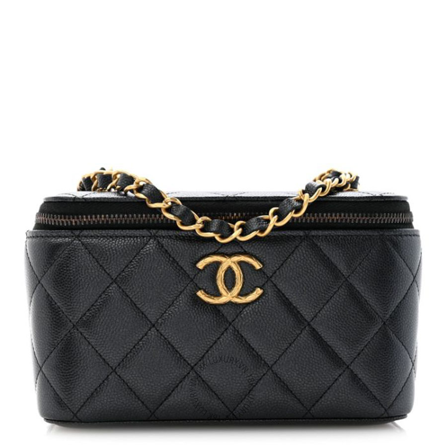 Túi Đeo Chéo Mini Chanel Pearly Caviar Quilted Fit For You Small Vanity Case With Chain Black CVB1014