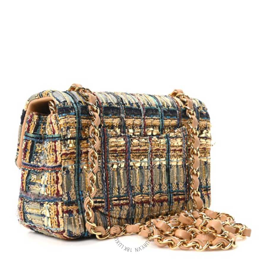 Túi đeo chéo mini Chanel Tweed Quilted Egyptian Mini Rectangular Flap Green Black FPTC433