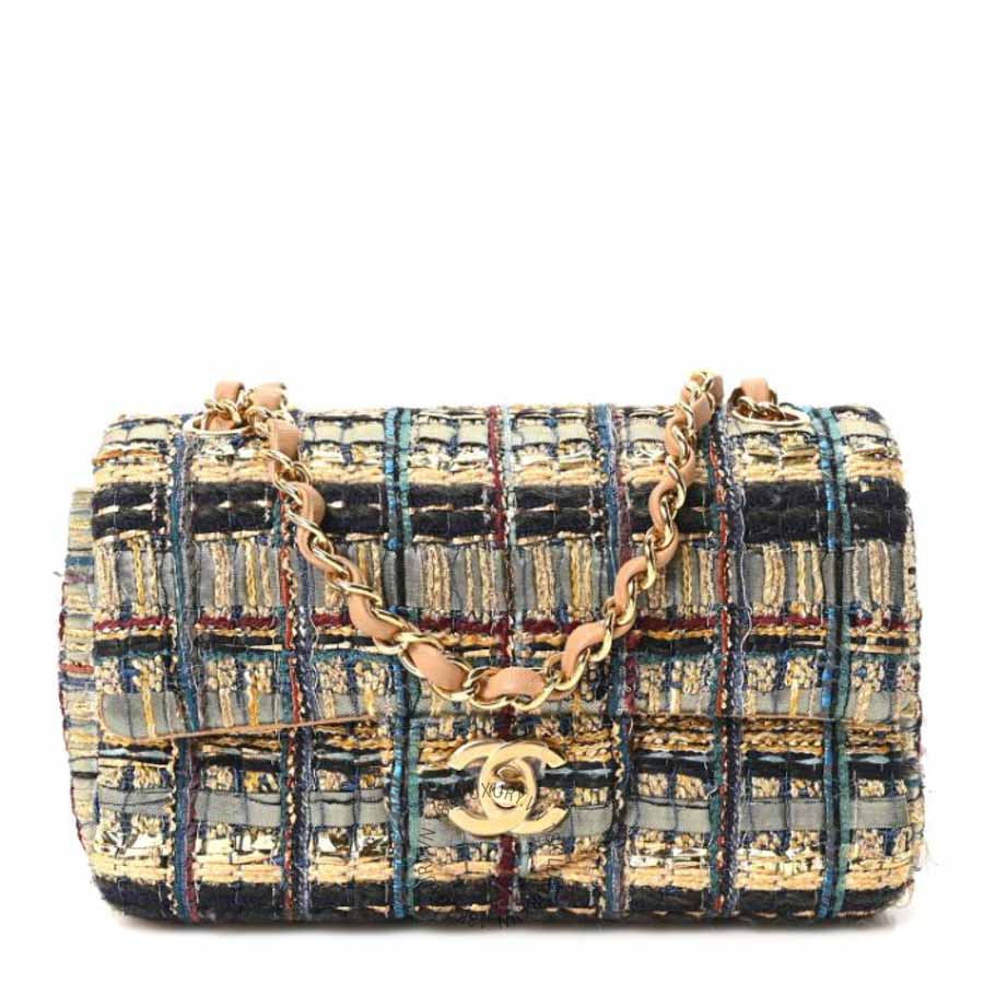 Túi đeo chéo mini Chanel Tweed Quilted Egyptian Mini Rectangular Flap Green Black FPTC433