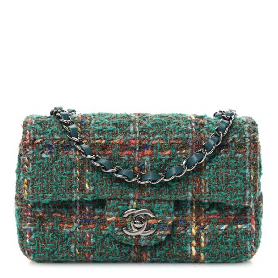 Túi đeo chéo mini Chanel Tweed Quilted Mini Rectangular Flap Green FPTC151