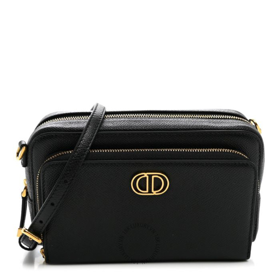 Túi đeo chéo mini Christian Dior Grained Calfskin Caro Double Pouch Black DIO014