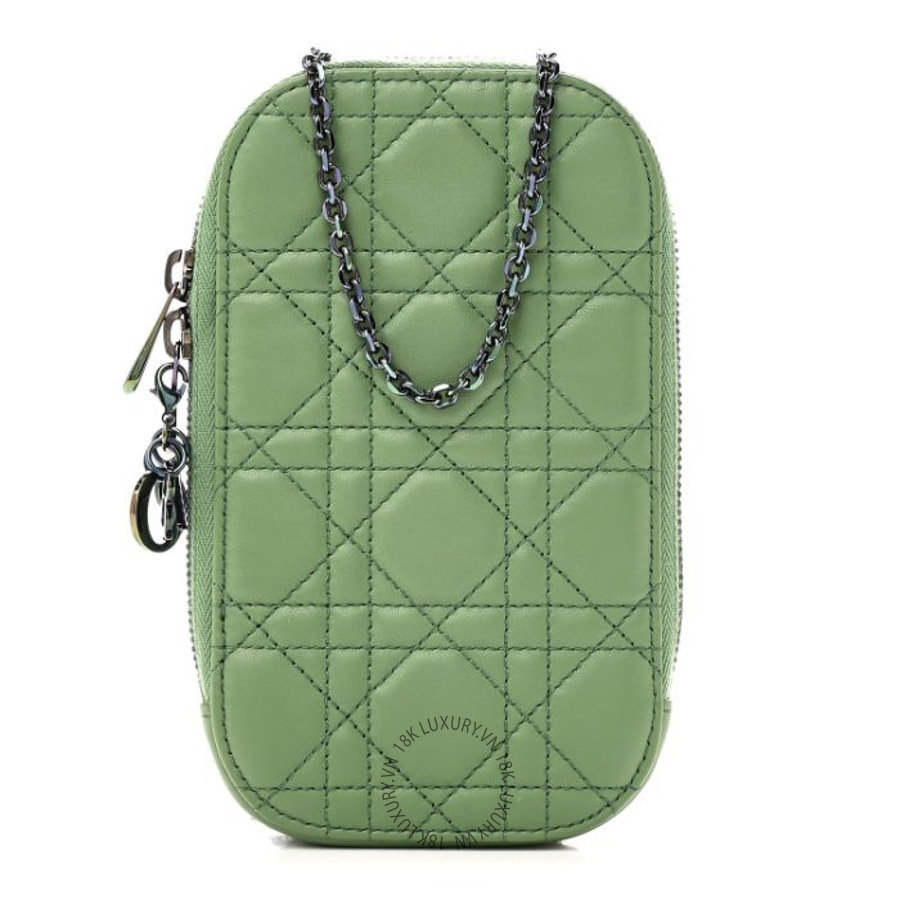 Túi Đeo Chéo Mini Christian Dior Lambskin Cannage Lady Dior Phone Holder Jade Green SPSS181