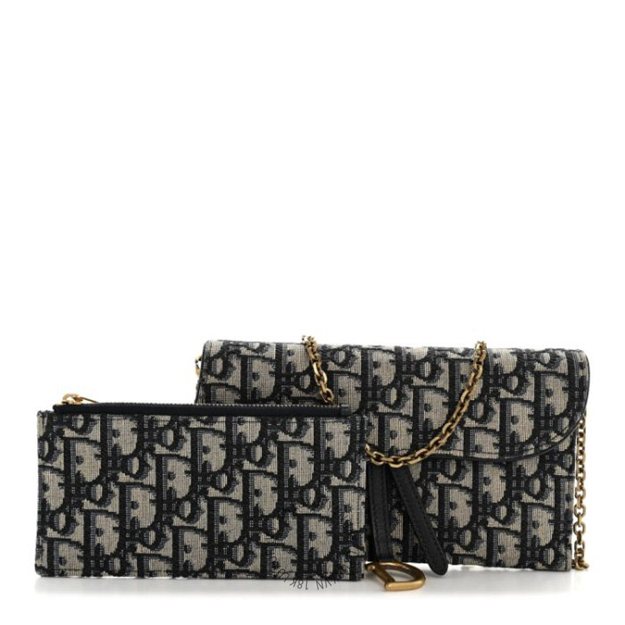 Túi Đeo Chéo Mini Christian Dior Oblique Saddle Chain Long Wallet Blue SPSS224