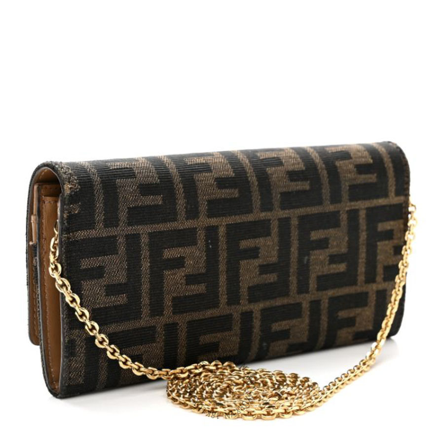 Túi đeo chéo mini Fendi Fabric Jacquard FF 1974 Continental Wallet On Chain Tobacco Moro TFD442