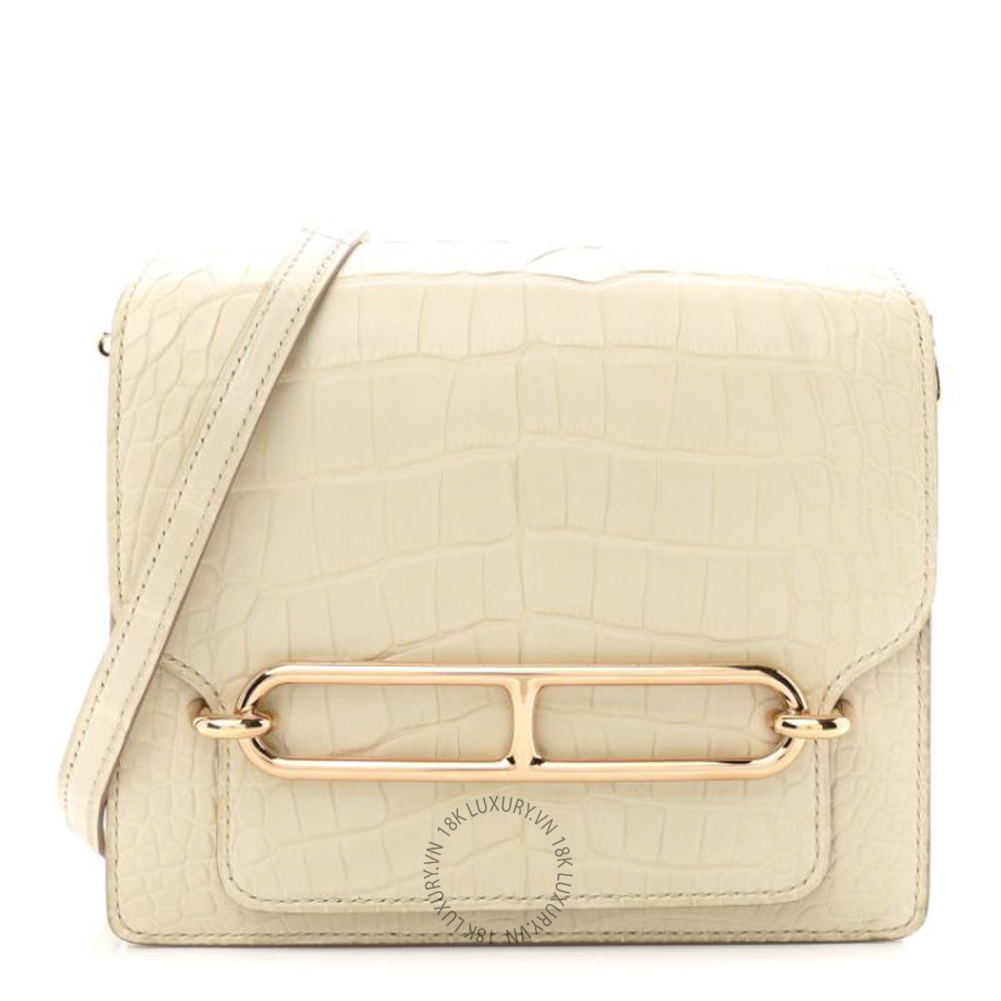 Túi đeo chéo mini Hermes Matte Alligator Mini Sac Roulis Ivory HMT336