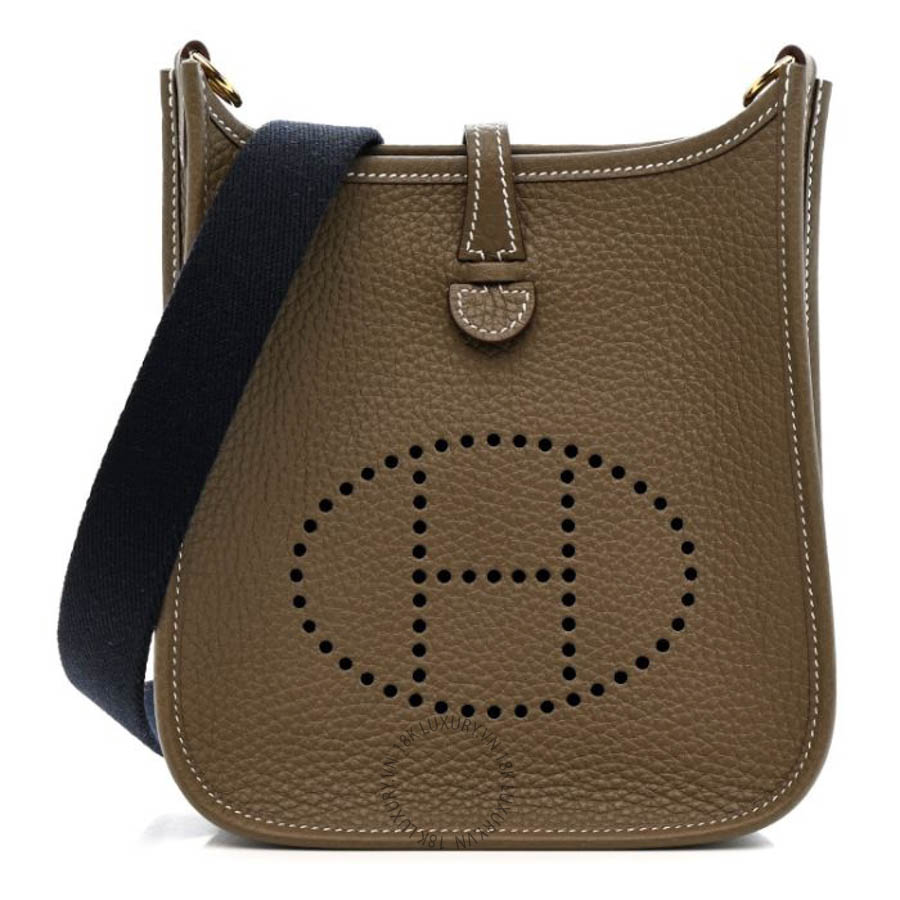 Túi đeo chéo mini Hermes Taurillon Clemence Amazone Evelyne TPM Etoupe Bleu Indigo HMT392