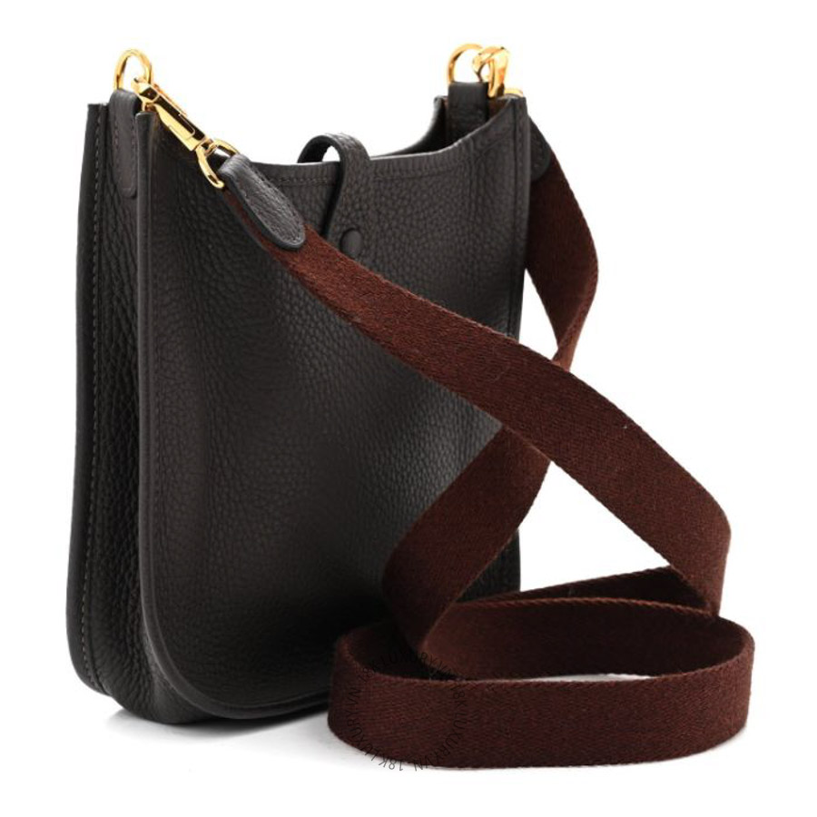 Túi đeo chéo mini Hermes Taurillon Clemence Evelyne TPM Chocolate HMT045