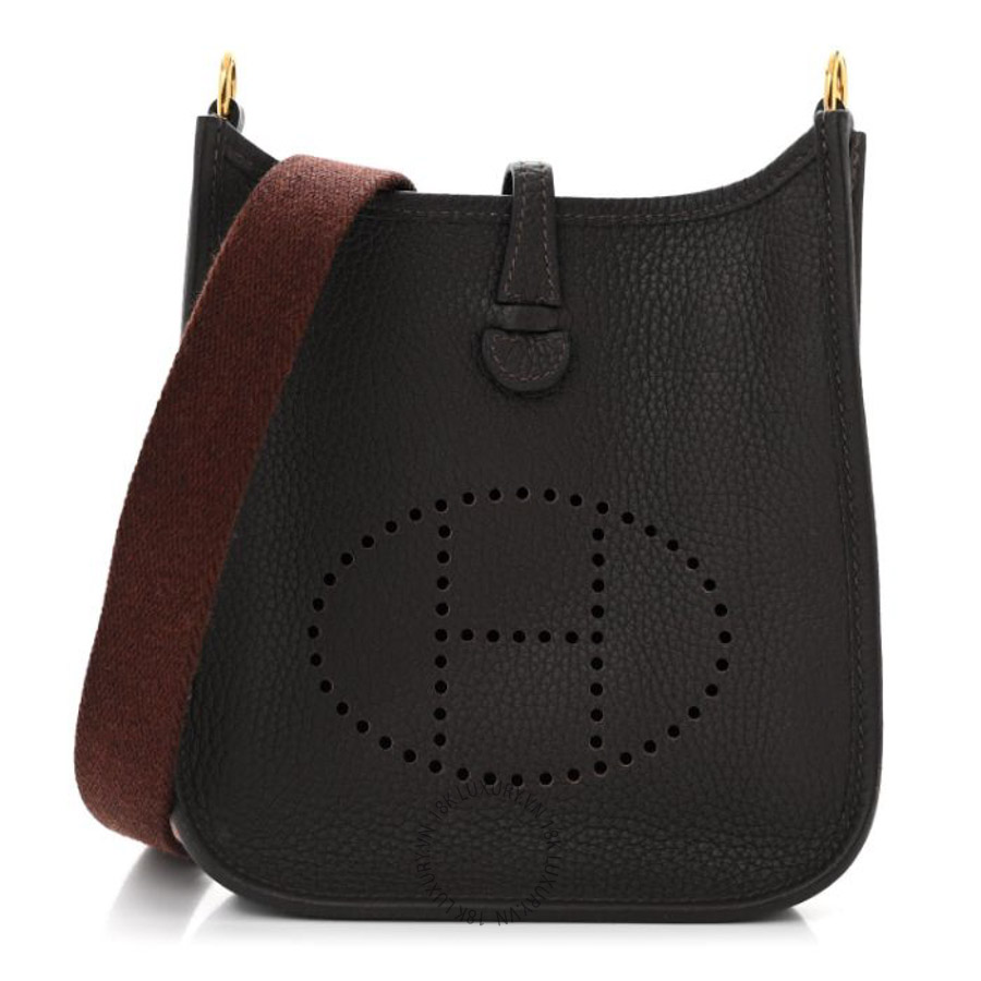 Túi đeo chéo mini Hermes Taurillon Clemence Evelyne TPM Chocolate HMT045