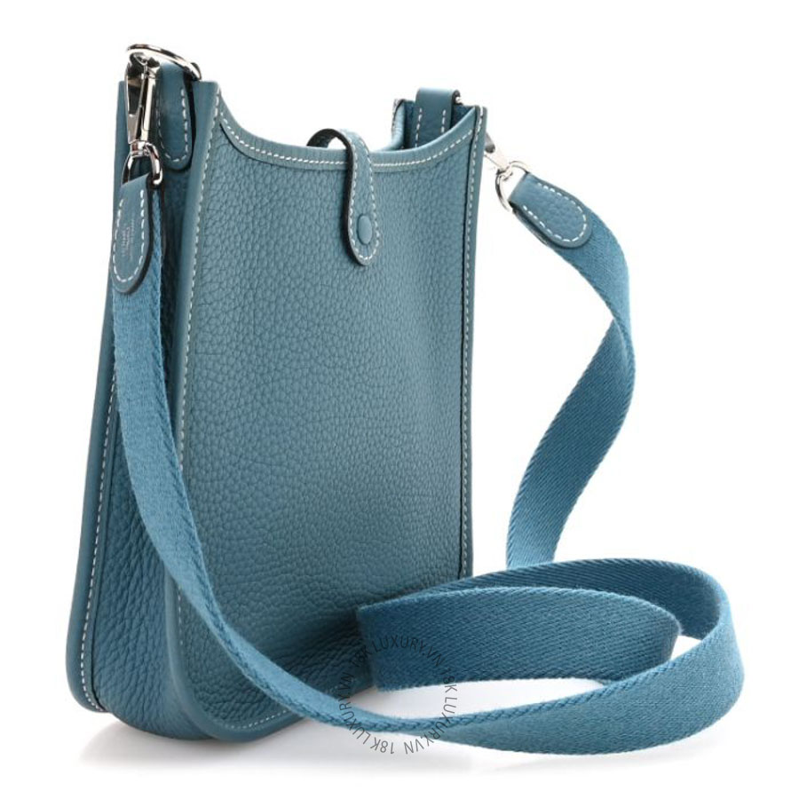 Túi đeo chéo mini Hermes Taurillon Clemence Evelyne TPM New Blue Jean HMT162