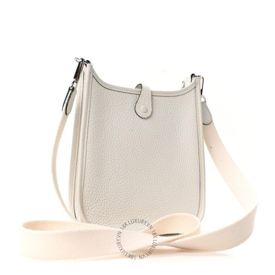 Túi đeo chéo mini Hermes Taurillon Clemence Evelyne TPM New White HMT130