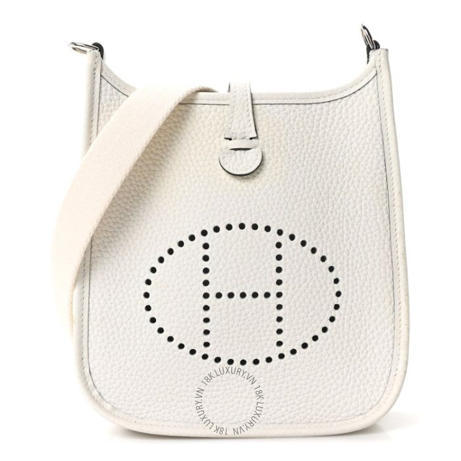 Túi đeo chéo mini Hermes Taurillon Clemence Evelyne TPM New White HMT130