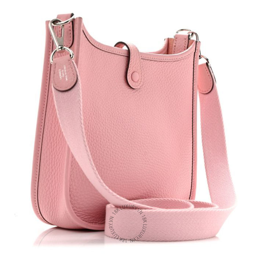 Túi đeo chéo mini Hermes Taurillon Clemence Evelyne TPM Rose Sakura HMT313