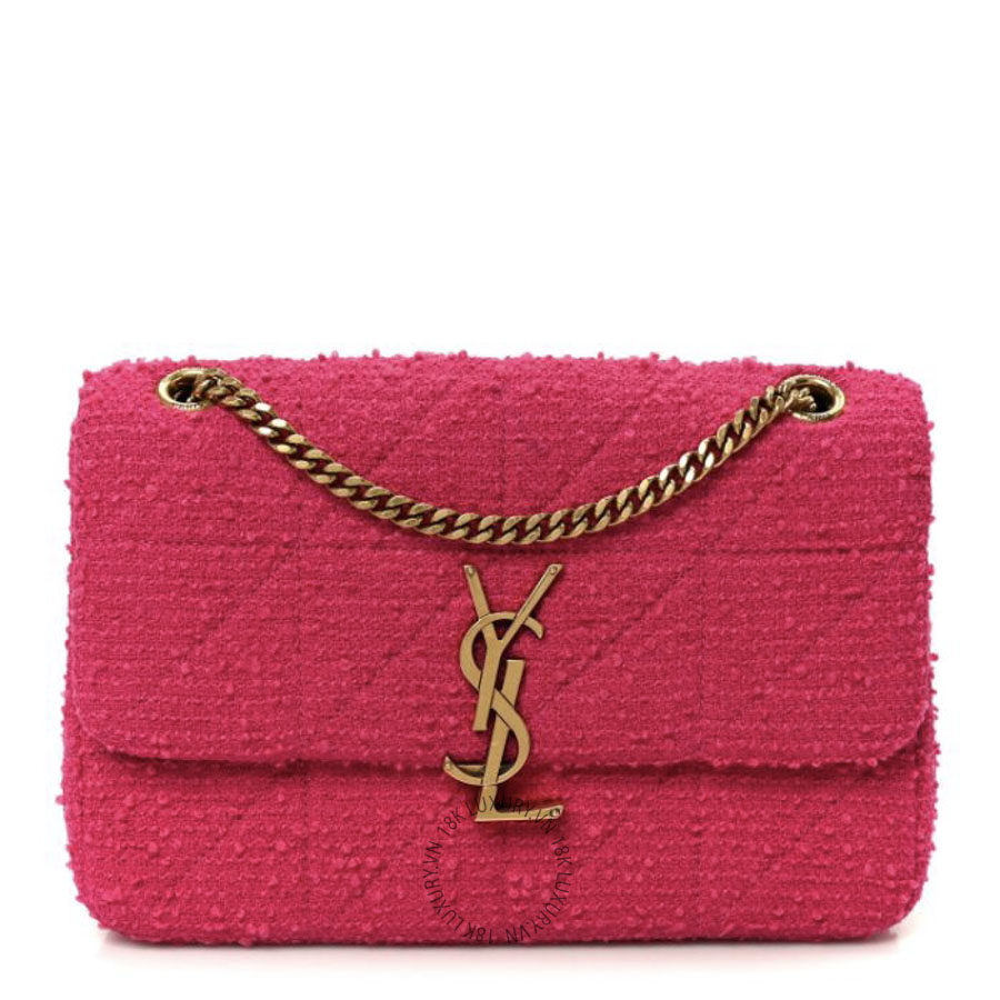 Túi Đeo Chéo Yves Saint Laurent Boucle Tweed Patchwork Monogram Medium Jamie Baguette Magenta ZZN1111