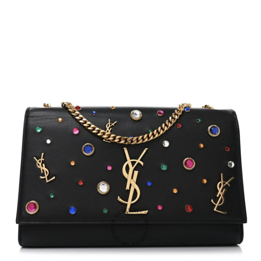 Túi Đeo Chéo Yves Saint Laurent Calfskin Crystal Medium Monogram Kate Satchel Black ZZN273