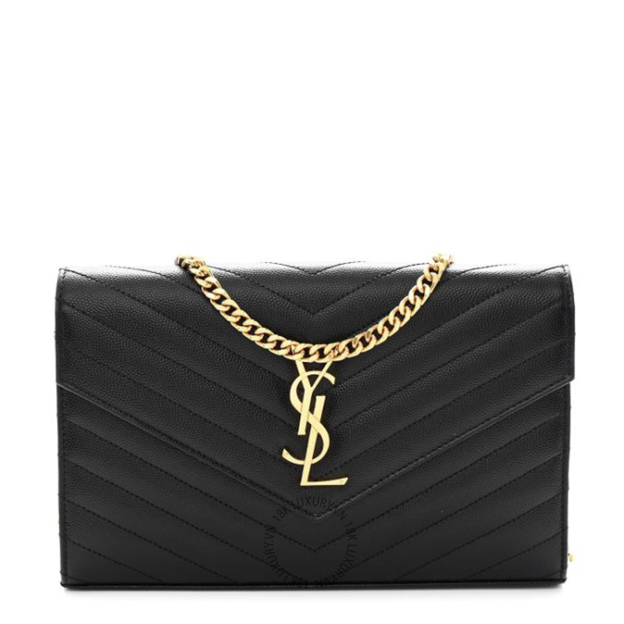 Túi Đeo Chéo Yves Saint Laurent Grain De Poudre Matelasse Chevron Monogram Chain Wallet Black ZZN1024