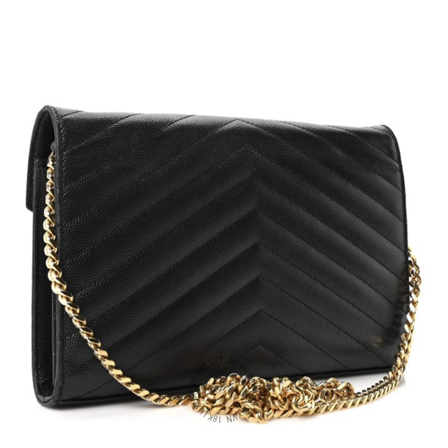 Túi Đeo Chéo Yves Saint Laurent Grain De Poudre Matelasse Chevron Monogram Chain Wallet Black ZZN266