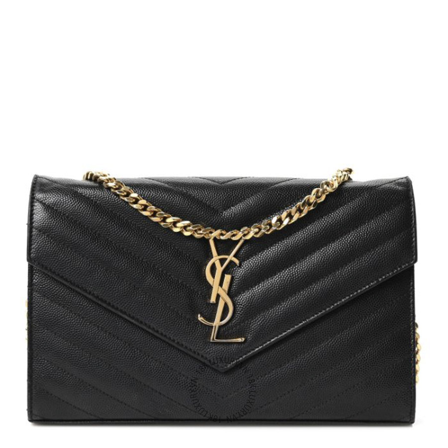 Túi Đeo Chéo Yves Saint Laurent Grain De Poudre Matelasse Chevron Monogram Chain Wallet Black ZZN266