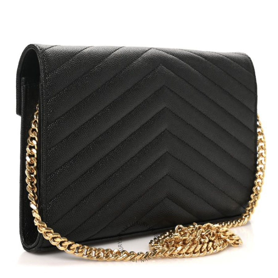 Túi Đeo Chéo Yves Saint Laurent Grain De Poudre Matelasse Chevron Monogram Chain Wallet Black ZZN694