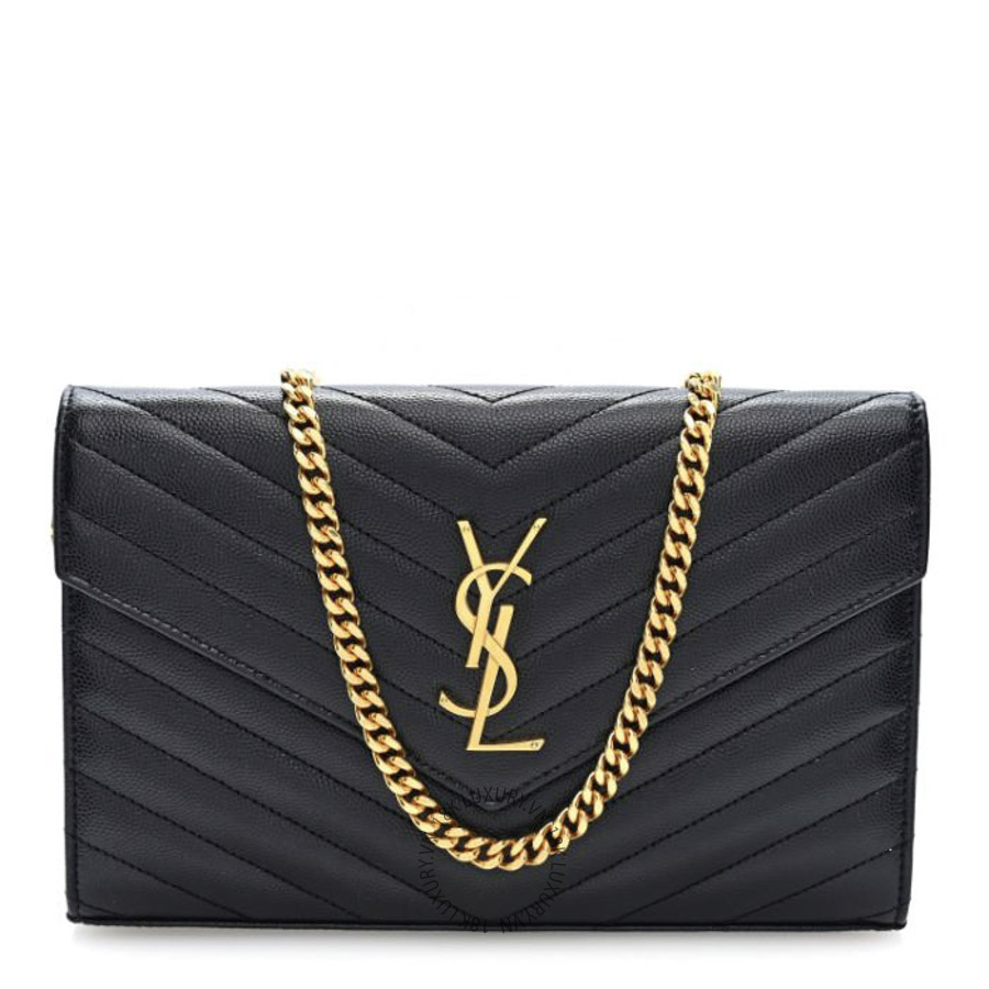 Túi Đeo Chéo Yves Saint Laurent Grain De Poudre Matelasse Chevron Monogram Chain Wallet Black ZZN938