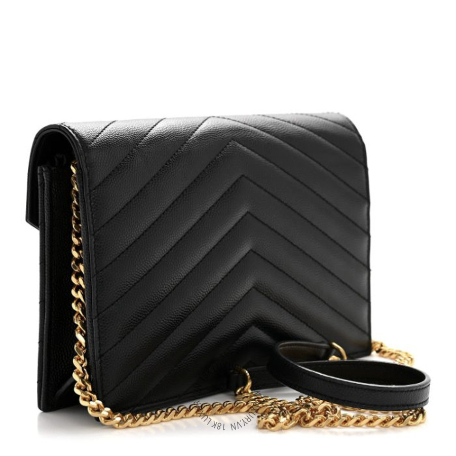 Túi Đeo Chéo Yves Saint Laurent Grain De Poudre Matelasse Chevron Monogram Envelope Chain Wallet Black ZZN623