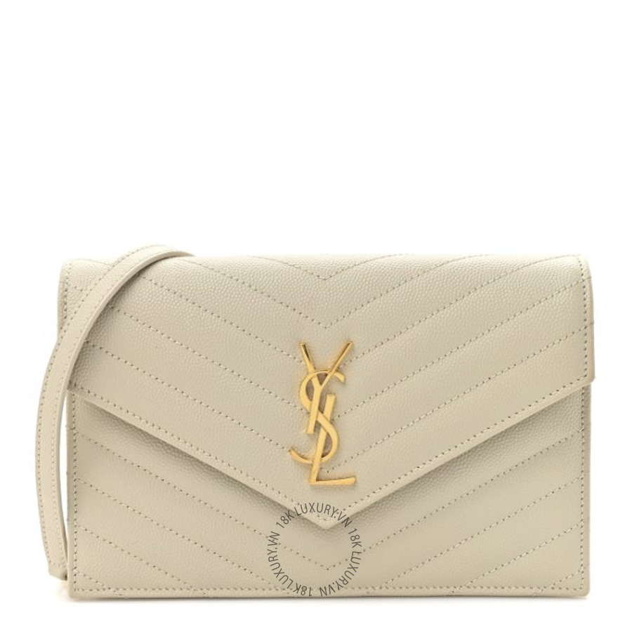 Túi Đeo Chéo Yves Saint Laurent Grain De Poudre Matelasse Chevron Monogram Envelope Chain Wallet Crema Soft ZZN1119