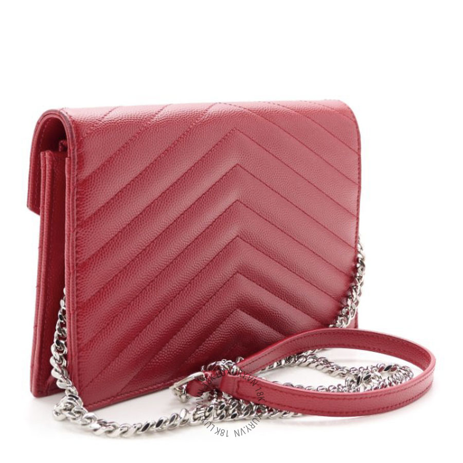Túi Đeo Chéo Yves Saint Laurent Grain De Poudre Matelasse Chevron Monogram Envelope Chain Wallet New Red ZZN958