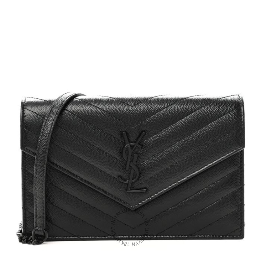 Túi Đeo Chéo Yves Saint Laurent Grain De Poudre Matelasse Chevron Monogram Monochrome Envelope Chain Wallet Black ZZN1014