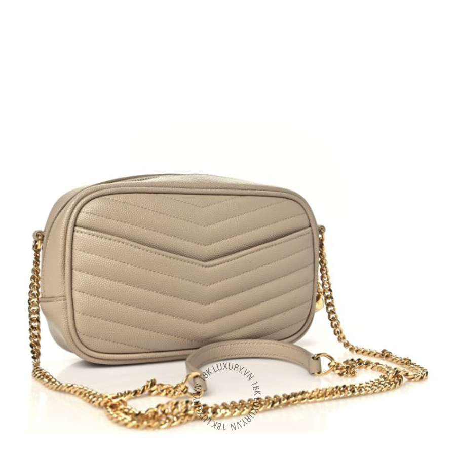 Túi Đeo Chéo Yves Saint Laurent Grain De Poudre Matelasse Monogram Mini Lou Camera Bag Dark Beige ZZN647