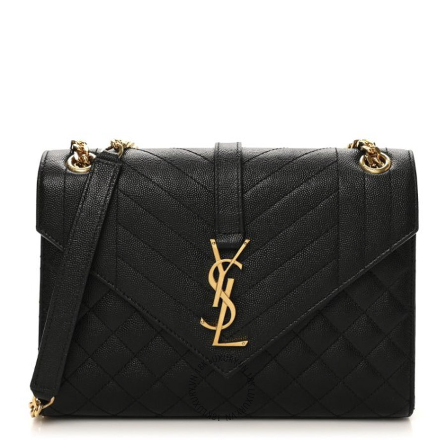 Túi Đeo Chéo Yves Saint Laurent Grain De Poudre Textured Mixed Matelasse Triquilt Medium Monogram Satchel Black ZZN463