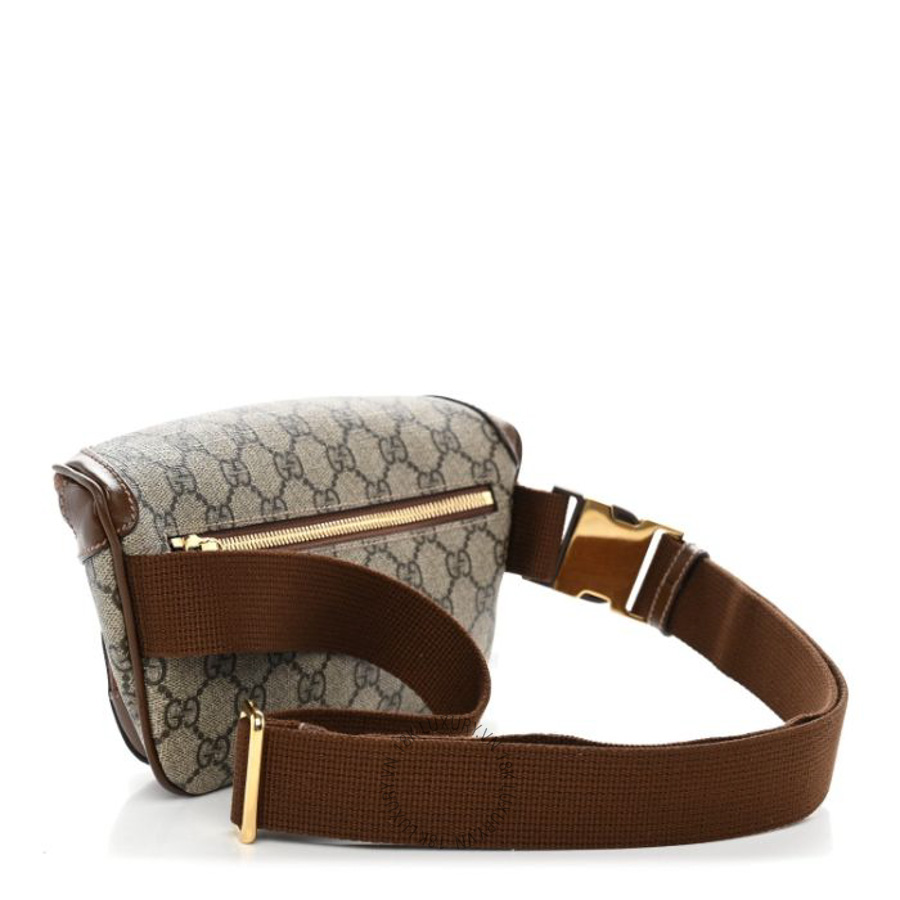 Túi đeo hông Gucci GG Supreme Monogram Textured Calfskin Retro Interlocking G Belt Bag Beige Ebony Brown Sugar GGC651